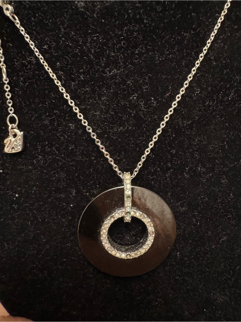 Swarovski Black Circular Pendant Necklace with Crystal Ring